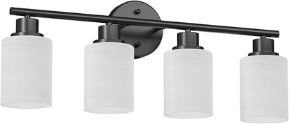 Guliaofo 4-Light Bathroom Light Fixtures, Black Vanity Lights for Mirror with Textured Milky White Glass Shade, Modern Kitchen Light Fixtures Wall Sconce Light - E26 Base