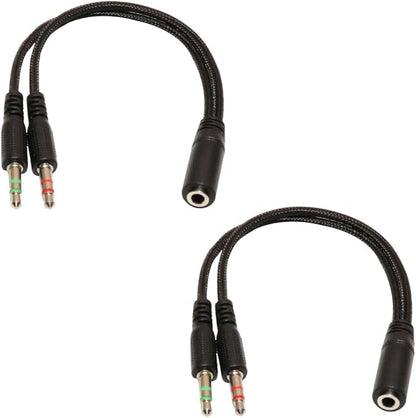 ZJKJHJY 3.5mm Audio Y Splitter Cable, Headphone and Microphone Adapter, 200mm Braided Cable, 2-Pack, Black