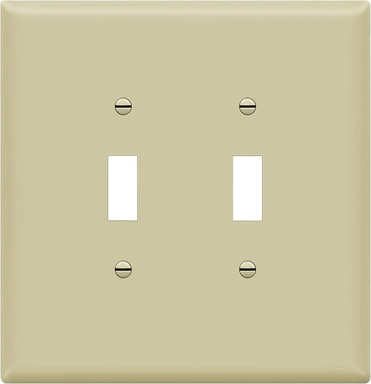 ENERLITES Double Toggle Switch Cover, Two Gang Light Switch Wall Plate, Gloss Finish, Oversized 2-Gang 5.5" x 5.5", Unbreakable Polycarbonate Thermoplastic, UL Listed, 8812O-I, Ivory