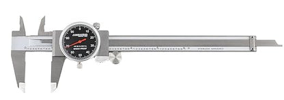 Accusize Industrial Tools 0-6" x 0.001" (Range x Resolution) Dial Caliper, Black Face Red Needle, Stainless Steel in Fitted Box, P920-B216