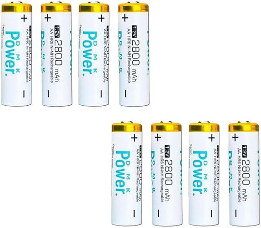 DMK POWER Rechargeable High Capacity Batteries 1.2V NiMH Low Self Discharge (AA White 2800MAH (8 Pieces))