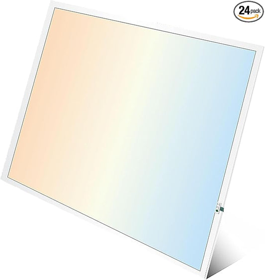 2X2 LED Flat Panel Light Emergency Battery Backup, 40W-3000K/4000K/5000K, 0-10V Dimmable, 4390 Lumens, LED Drop Ceiling Light, 100-277V, DLC and UL Listed, Ultra Thin Back-Lit (24 Pack)