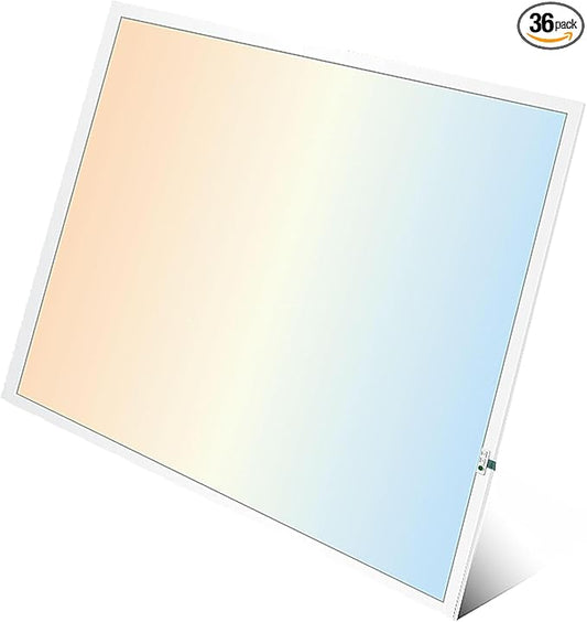 2X2 LED Flat Panel Light Emergency Battery Backup, 40W-3000K/4000K/5000K, 0-10V Dimmable, 4390 Lumens, LED Drop Ceiling Light, 100-277V, DLC and UL Listed, Ultra Thin Back-Lit (36 Pack)