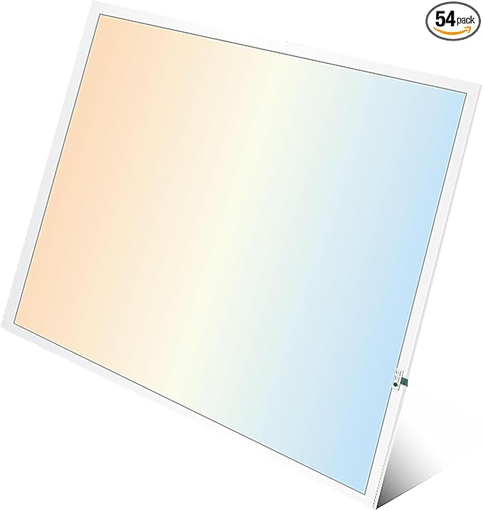 2X2 LED Flat Panel Light Emergency Battery Backup, 40W-3000K/4000K/5000K, 0-10V Dimmable, 4390 Lumens, LED Drop Ceiling Light, 100-277V, DLC and UL Listed, Ultra Thin Back-Lit (54 Pack)