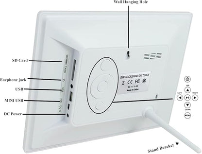 LaMi Products 8 Inch Dementia Clock for Seniors - Extra Large Display Digital Day & Date Clock with 5 Alarms + 3 Medication Reminders, Auto-Dimmable - White Wall Clock for Elderly Bedroom