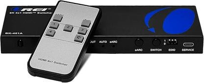 OREI 8K eARC HDMI 2.1 Switch 4x1, Switcher with Audio Extractor UltraHD Supports Upto 4K @ 120Hz PS5, Xbox, Gaming, Remote Contorl IR EDID HDCP 2.3 - Optical Out, L/R Headphones (BK-401ARC)