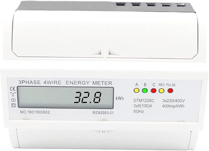 Wisecoco Energy Meter, Digital 3 Phase Energy Meter, LCD Display White ABS Housing 50Hz Electricity Usage Monitor 230 400V