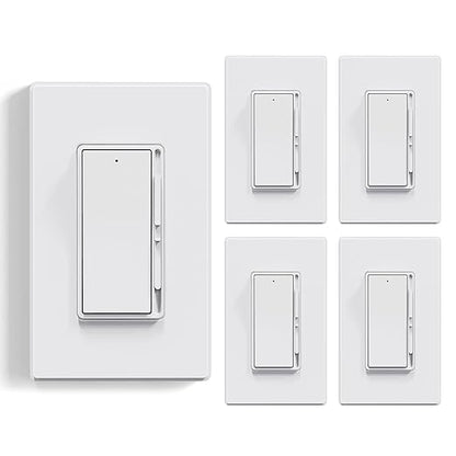 ELEGRP Dimmer Light Switch for 300W Dimmable LED/CFL Lights and 600W INC/HAL Bulbs, Single Pole/3-Way LED Slide Dimmer Light Switch, Wall Plate Included, UL Listed, 5 Pack, White