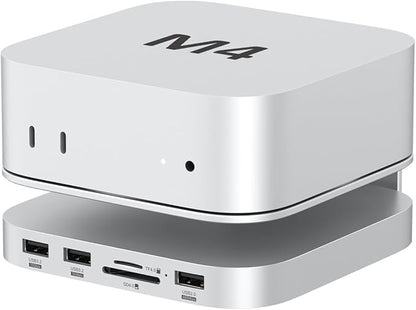 Akyyajaure Mac mini Hub: 9 in 1 Aluminum Stand & Dock for Mac mini M4 Pro with M.2 NVMe SSD Enclosure, 10Gbps USB-A*2, SD/TF Card Readers, USB 2.0