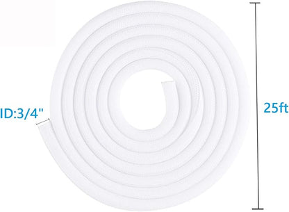 QCSIW 3/4"-25ft Braided Cable Sleeve Protector - Self-Wrapping Split Wire Loom for Home Theater, Pet-Proof Cord Organizer, Heat-Resistant, White
