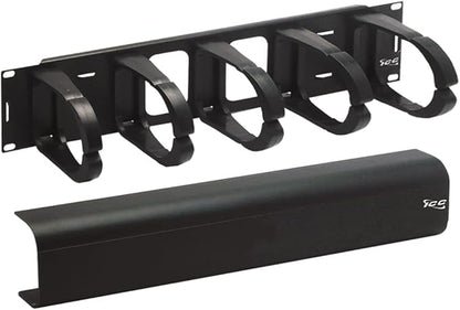 ICC 2U Ring Cable Manager Panel with Cover, Plastic with Metal Back Frame, 4" D-Rings, Horizontal Cable Management, Rackmount for 19” Network Racks, Black, Single Pack