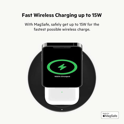 Belkin MagSafe 2-in-1 Wireless Charging Stand for Apple iPhone 13, 14, 15, 16, & AirPods - Fast Charging Station for Multiple Devices - Black