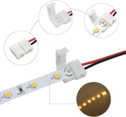 LightingWill 10pcs Pack Strip Wire Solderless Snap Down 2Pin Conductor LED Strip Connector for 8mm Wide 3528 2835 Single Color Flex LED Strips