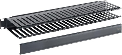 ICC 1U Finger Duct Cable Manager Panel with Cover, Plastic with Metal Back Frame, 5" Depth, Horizontal Cable Management, Rackmount for 19” Network Racks, Black, Single Pack