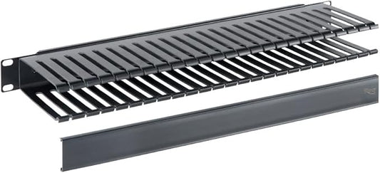 ICC 1U Finger Duct Cable Manager Panel with Cover, Plastic with Metal Back Frame, 5" Depth, Horizontal Cable Management, Rackmount for 19” Network Racks, Black, Single Pack