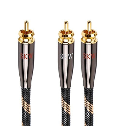 SKW RCA Y Splitter Cable 1 Male to 2 Male Subwoofer Cord, BG Series Ultra-high Purity Copper RCA Y Cable with OD 7.0mm, Multiple Shield Stereo Audio Cable for Subwoofer, Home Theater 4.9ft (1.5M)