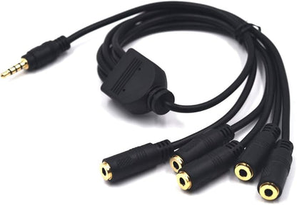 Kework 12 Inch 1/8” 3.5mm TRRS Splitter Audio Cable, 1 Male to 5 Female 3.5mm Plug Extender Headphone Cable, 3.5mm 4 Pole Stereo Jack Extension Adapter Headset Aux Cable, Support MIC