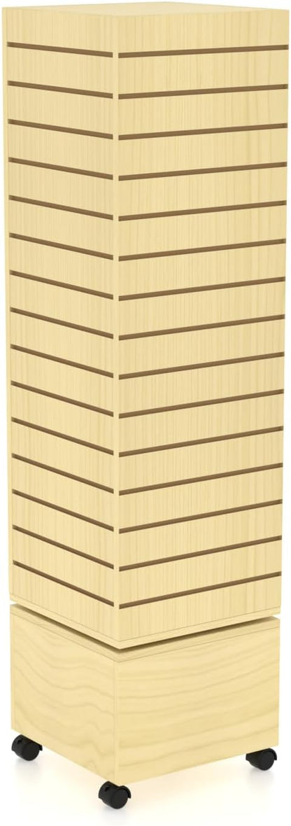 16" W * 16" D * 62" H - Maple Slatwall Tower, Four Panel Slatwall Retail Fixture, Rotating Retail Display Rack