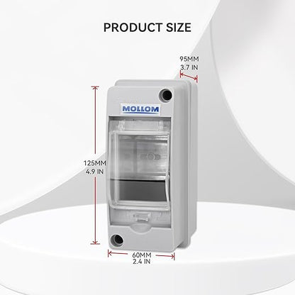 MOLLOM 2 Way Circuit Breaker MCB Distribution Protection Box with DIN Rail, IP65 Waterproof,for Indoor and Outdoor