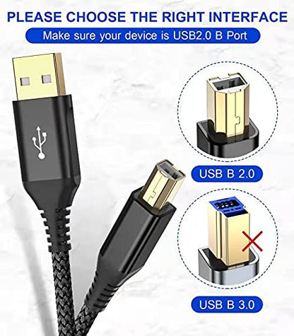 sweguard Printer Cable 10ft 2-Pack, USB Printer Cord USB 2.0 Type A Male to B Male Cable Scanner Cord High Speed Compatible with HP,Canon,Dell,Epson,Brother,Lexmark,Xerox,Samsung and Piano,DAC-Black