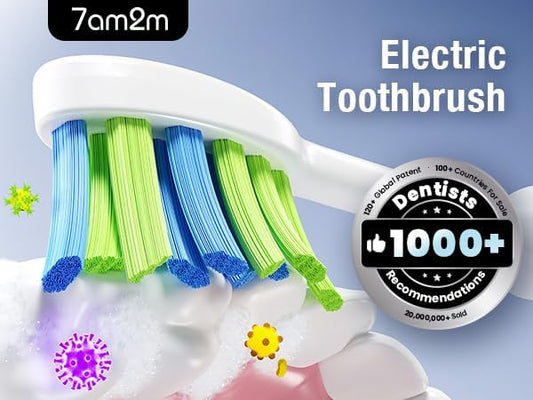 7AM2M Ultrasonic Electric Toothbrush with 6 Brush Heads for Adults&Kids, Type C Charging, One Charge for 120 Days, 5 Modes&40000VPM Powered Toothbrush, 2 Minutes Built in Smart Timer (Peacock Green)