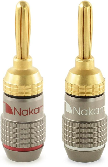 Nakamichi FanLock Excel Series 24k Gold Plated Banana Plugs 10 AWG - 18 AWG Gauge Size 4mm for Speakers Amplifier Hi-Fi Stereo Home Theatre Radio Audio Wire Cable Quick Connector 2 Pcs (1-Pair)