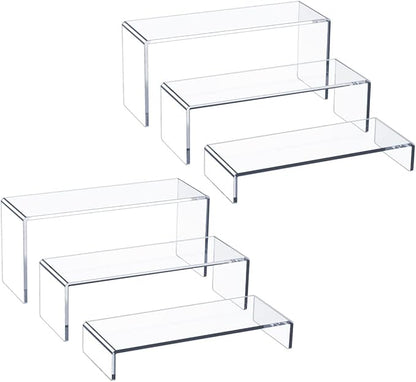 HIIMIEI Acrylic Display Risers, 6 Pcs 9" Large, Thickened 5mm Clear Rectangular Risers for Cupcake Stand, Tiered Display Stand for Collectibles
