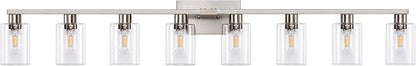 8-Light Brushed Nickel Vanity Light Fixtures,Modern Large Bathroom Light Fixtures Wiht Clear Glass ShadeRust and Moisture Resistant Easy to Install Vanity Lights for bathroom lights over mirror