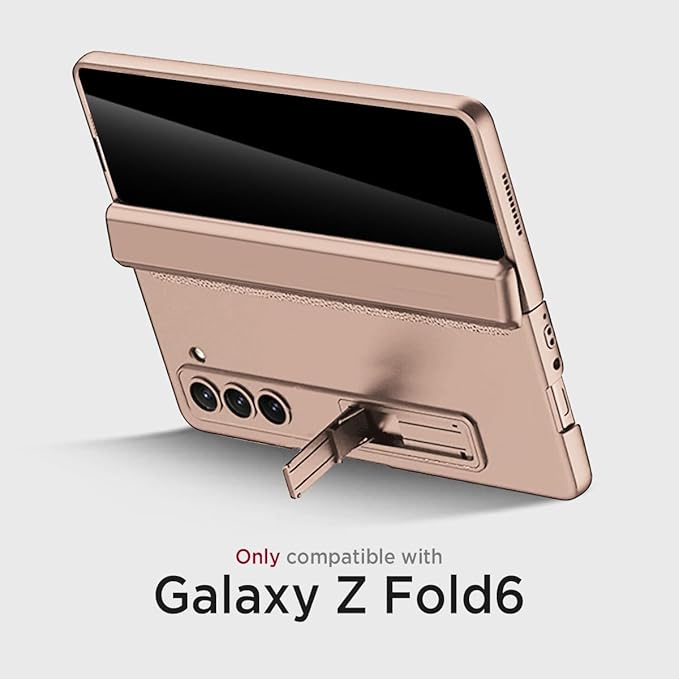 Miimall for Samsung Fold 6 Case with Privacy Screen Protector, Built-in Adjustable Kickstand & Magnetic Hinge & Camera Lens Protective All-Inclusive Phone Case for Galaxy Z Fold6 5G Champagne Gold