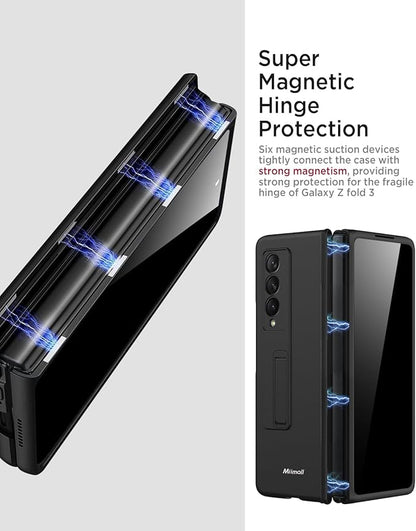 Miimall for Samsung Galaxy Z Fold 3 Case with Privacy Screen Protector, [Anti Spy] Built-in Adjustable Kickstand & Magnetic Hinge Protection Full-Body Protective Case for Galaxy Z Fold 3 5G Black