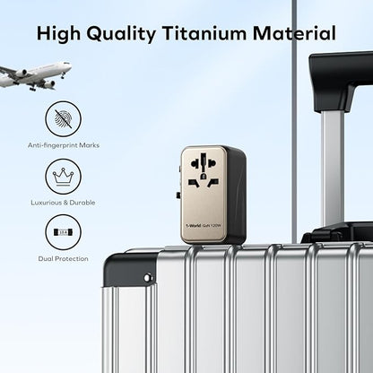 MOMAX Universal Travel Adapter, 120W GaN Fast International Power Adapter, 3 USB C & 1 USB A, Worldwide Travel Plug Adapter, All-in-One Worldwide Wall Charger for USA European UK AUS (Type C/G/A/I)