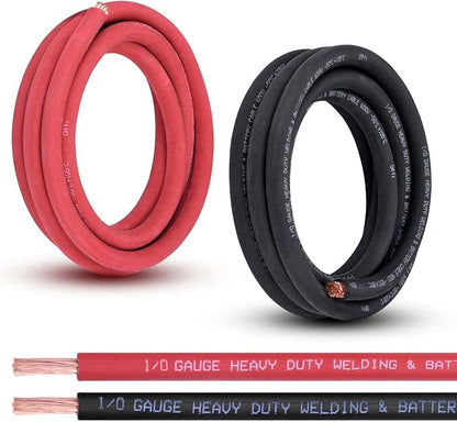Shirbly 1/0 Gauge Battery Cable, 10FT Red + 10FT Black 1/0 AWG Pure Copper Wire Welding Cable, for Automotive, Battery, Solar and Generator, Standard USA OFC Wire