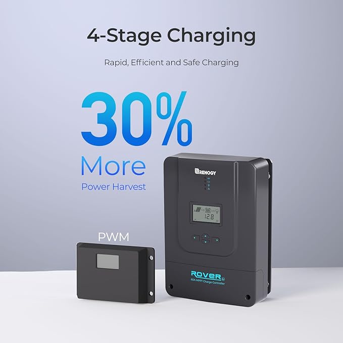 Renogy Charge Controller-Rover 60A MPPT 12V/24V/36V/48V Auto-Detect LCD Display | 99.9% Efficiency for Gel/Flooded/Lithium Batteries | Dual-Peak Tracking & Modbus Support (60A 12V/24V/36V/48V)