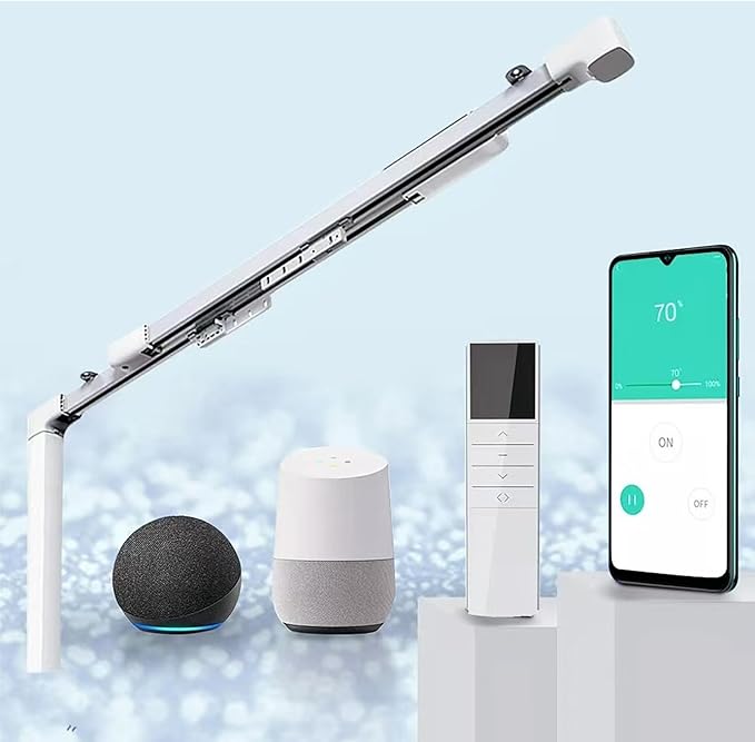 TIPIACE Rechargeable Motorized Curtain tracks to Remote Control Ceiling Mount Electric Retractable Curtain Rail Compatible with Alexa Google Home via Hub (L 36-59 inch)