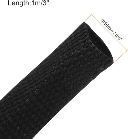 MECCANIXITY Braided Cable Sleeves Heat Shrinkable Fabric Sleeving, 5/8" 3ft Black 2:1 Ratio Heat Shrinkable Cord Protector for Harness Cable, Network Cable Protection, Cable Management