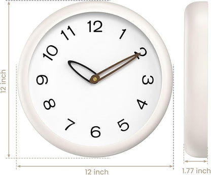 lanktoo Modern Wall Clock,Battery Operated,Tempered Glass,12" Silent Clocks for Living Room,Bedroom,Kitchen,Bathroom - Stylish Home Decor Gift (Off White)
