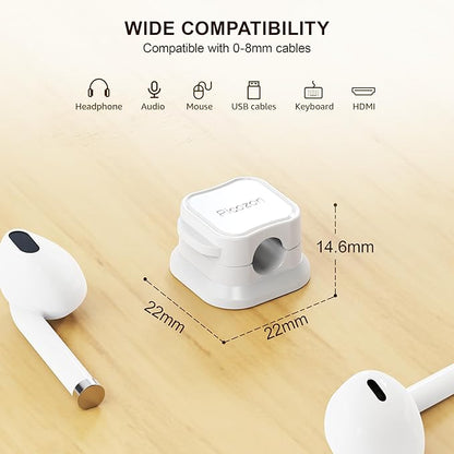 6 Pack Magnetic Cable Clip Organizer Cord Holder, Picozon Adhesive Cable Management, Wire Phone USB Charger Cable Holder, Keeper Organizer for Office Home Desktop Table - White