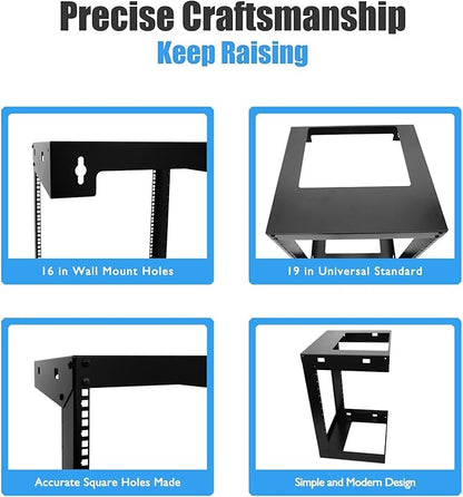 Raising electronics 12U Wall Mount Open Frame 19 Inch Server Equipment Rack Threaded 15 Inch Depth Black (12U)