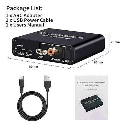 HDMI ARC Audio Extractor 192KHz Digital to Analog Audio Converter HDMI ARC Input SPDIF Optical to 3.5mm RCA Converter Optical Coaxial Stereo Adapter with 3 Mode Switch