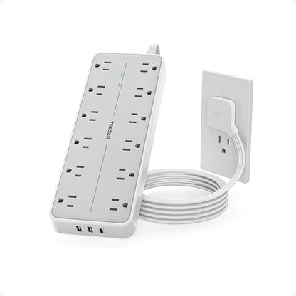 TESSAN Surge Protector Power Strip, Extension Cord with Multiple Outlets, 12 AC Outlets, 3 USB Ports(1 USB C), Flat Wall Plug, 5 Ft, 1700 Joules Protection for Home Office Dorm Room Essentials