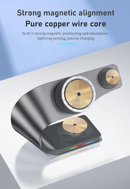 Wireless Charger, 3 in 1 Fast Charging Station for iPhone 15/14/13/12, Apple Watch, AirPods, 15W Magnetic Foldable Charging Dock, Portable Qi Wireless Charger Stand for Home, Office, Travel