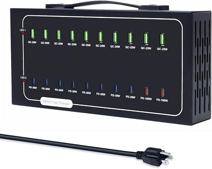 690W USB Charging Station, 20 Port Fast Charging Station for Multiple Devices, PD 100W USB C Charger Block, Smart Power Delivery & Multi Protection for Laptop MacBook iPhone, iPad, Tablet, and More