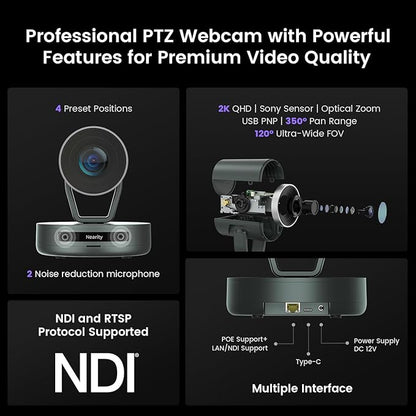 NEARITY Conference Room Camera System, Zoom Certified Scalable Conference Speakerphone, POE Daisy Chain, Noise Reduction, 2K NDI PTZ Webcam w/Optical Zoom for Video Conferencing/Streams in Large Rooms