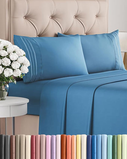 Full Size 4 Piece Sheet Set - Comfy Breathable & Cooling Bed Sheets Set - Hotel Luxury Bedding for Women, Men, Kids, Teens, Boys & Girls - Deep Pockets, Soft and Wrinkle Free - Oeko-Tex - Denim Blue