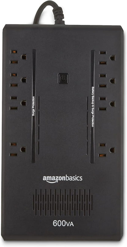 Amazon Basics UPS Battery Backup & Surge Protector 600VA/360W, 8 Outlets, Standby Uninterruptible Power Supply, for Power Outage Protection, Compact, Black