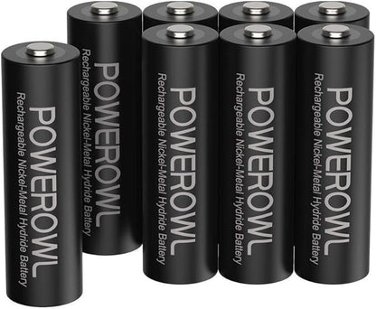 POWEROWL AA Batteries Rechargeable Kit, High Capacity 2800mAh 1200 Cycles 1.2V NiMH Double A Battery, Silver - 8 Count