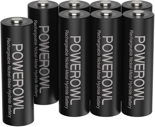 POWEROWL AA Batteries Rechargeable Kit, High Capacity 2800mAh 1200 Cycles 1.2V NiMH Double A Battery, Silver - 8 Count