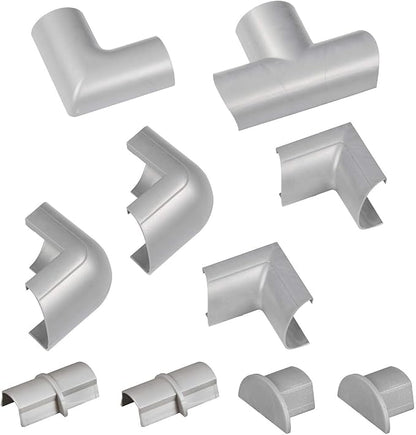 D-Line Medium Cable Raceway Accessory Pack, Join 1.18in x 0.59in Cord Cover Lengths, 10 Accessories Included, Hide Cords Around a Variety of Angles - Gray