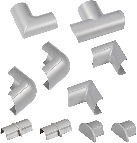 D-Line Medium Cable Raceway Accessory Pack, Join 1.18in x 0.59in Cord Cover Lengths, 10 Accessories Included, Hide Cords Around a Variety of Angles - Gray
