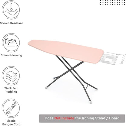 Encasa XO Ironing Board Cover and Pad 54"x15" - 4mm Felt Large Iron Board Cover with Padding - Heat Resistant, Stain-Safe Dye, Non Slip Elastic Bungee Cord Tightening Iron Table Cover Powder Pink